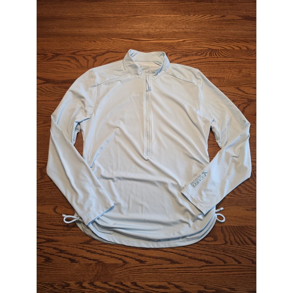 Carve Designs Cruz Rashguard Top Women's Size Large Light Blue UPF 50 Ruched
